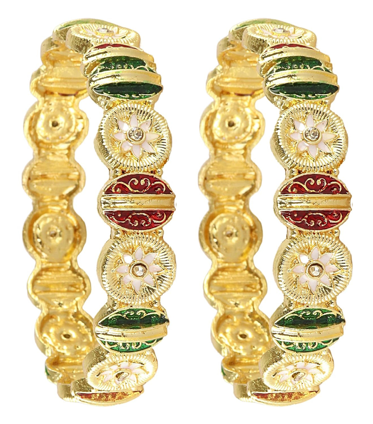 NMII Enamel Gold Plated Metal Bangles Kada Set For Women & Girls With Zircon Diamond Stone | Women's Bangles | Premium Kada Set For Wedding, Party, Occasions Fashion Jewelry - Set Of 2