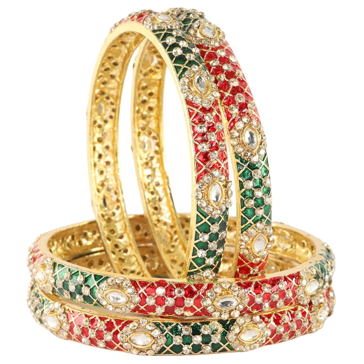 NMII Fancy Alloy Kada Set with Zircon Gemstone & Meenakari Work For Women & Girls | Eye Stone Work Stylish Kangan Set | Traditional Bangles For Wedding, Party, Festival Fashion Jewelry Gift
