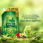 Dabur Vatika Health Shampoo - 1L (Refill Pouch) | With 7 natural ingredients | For Smooth, Shiny & Nourished Hair | Repairs Hair damage, Controls Frizz | For All Hair Types | Goodness of Henna & Amla