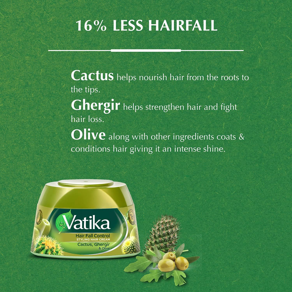 Vatika DABUR Naturals Hair Fall Control Styling Hair Cream Olive Cactus Heena, 140ml