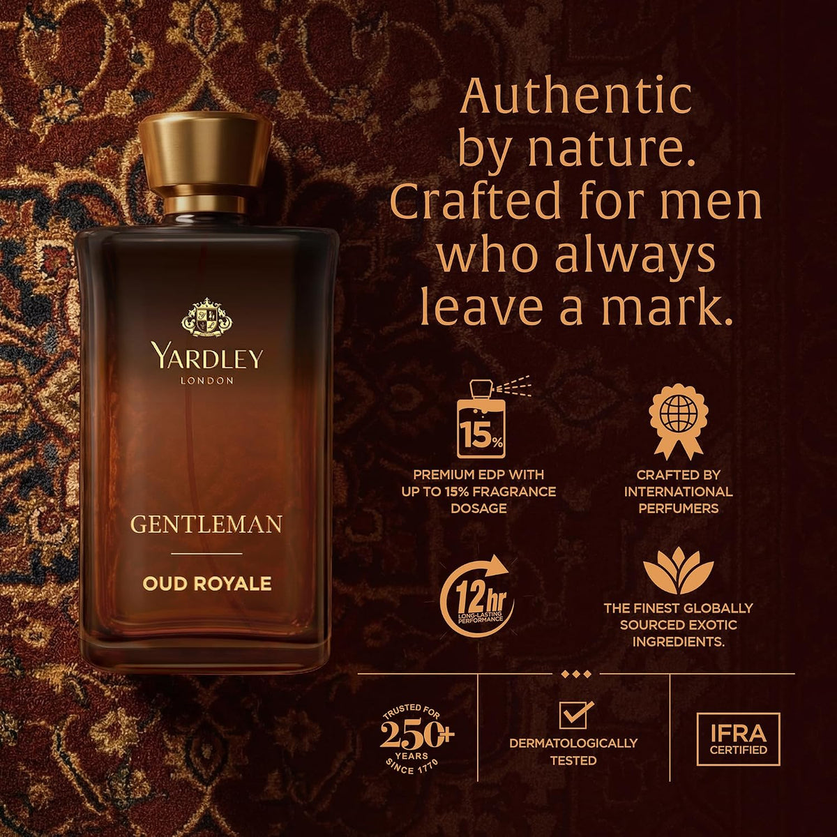 Yardley London Oud Royale | Eau De Parfum | Long Lasting International Perfume for Man | Saffron Oud Leather Fragrance | Upto 15% dosage | 100ml EDP| Ideal Gift for Man
