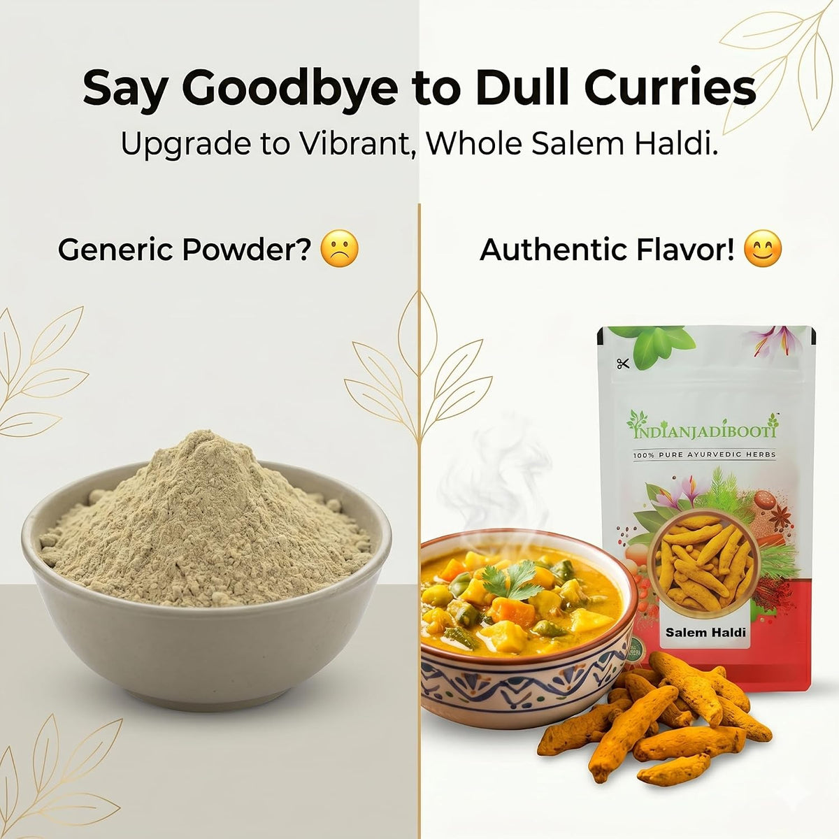 IndianJadiBooti Salem Turmeric Finger Whole - Tamilnadu Origin - Selam Haldi Sabut Haldi Khadi Haldi Haldi Gaanth - Cooking Spices (100 gm)