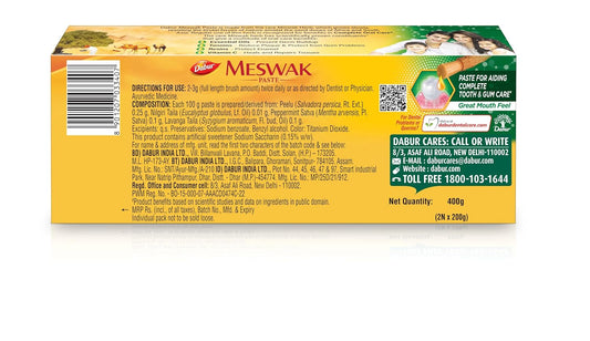 Dabur Meswak: India's No-1 Fluoride Free Toothpaste with Antibacterial, Anti Inflammatory & Astringent benefits,Cavity Protection|Helps fight Plaque, Tartar, Cavity and Tooth Decay- 400 gram(200gm*2)