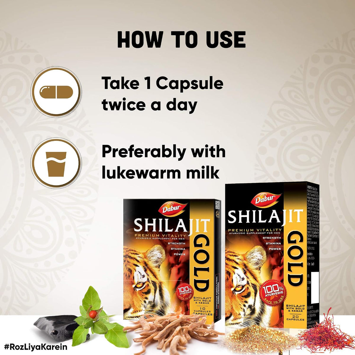 Dabur Shilajit Gold : 100 % Ayurvedic Capsules for Strength , Stamina and Power -10 capsules