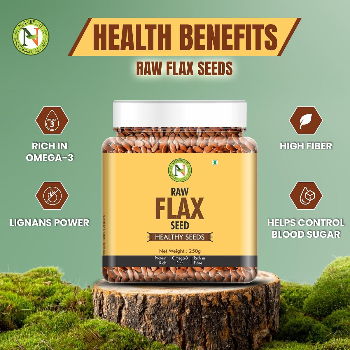 NatureVit Raw Flax Seeds 250g | Alsi Seeds | Fibre Rich | Flax Seeds for Hair Growth | Seeds for Eating