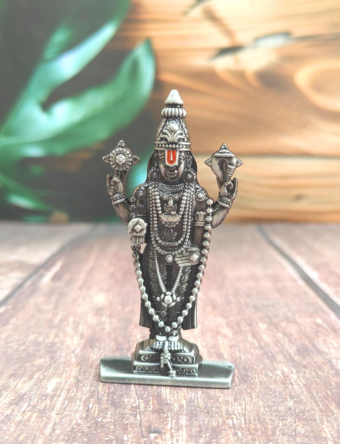 SHINDE EXPORTS Small Size Brass Metal Lord tirupati Balaji Idol for car Dashboard Home (Grey Tone Style 2)