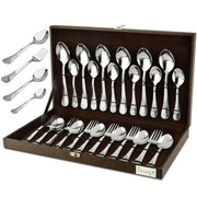Parage 24 Pieces Premium Stainless Steel Cutlery Set, Home & Kitchen with Gift Box (6 Pieces Each Table Spoons, Table Forks, Dinner Spoon & Tea Spoons) with Leatherite Box (Imperial Design)