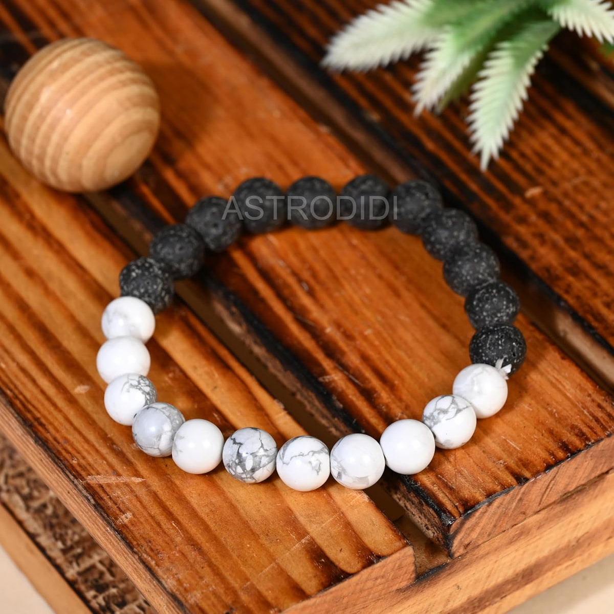 ASTRODIDI Natural Certified Lava Howlite Stone Bracelet for Money, Success & Positive Energy | Original Reiki Feng-Shui Healing Crystal Gemstone Bracelet for Men and Women