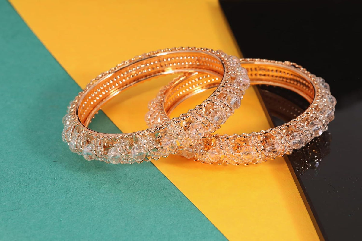 NMII Stylish Pearls & Alloy Metal Kada Set For Women and Girls | Fancy Women's Kada Bangles | Fashion Jewellery | Metal Bangle | Traditional Kada Set For Girls, (MAH58_9001-Peach-2.2)