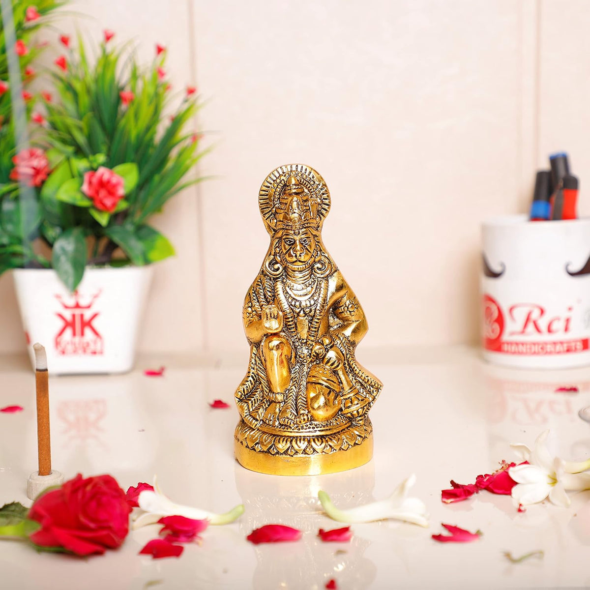 KridayKraft Hanuman ji Metal Statue,Bajrangbali Murti for Pooja & Decor Your Home,Office,Religious Idol Statue Gift Purpose,Table Showpiece Figurines,Pack of 1 Hanuman Ji Murti for Car Dashboard...