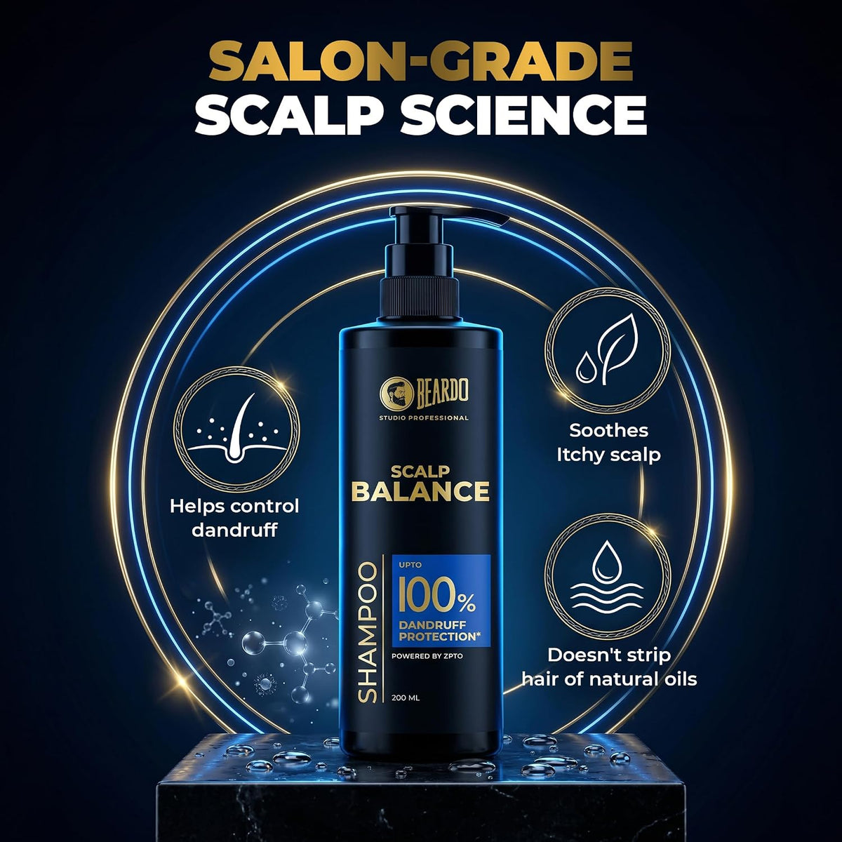 Beardo Studio Professional Scalp Balance Shampoo for Men | Salon-Grade Scalp Care at Home | Deep Cleansing Shampoo with Climbazole & Menthol | Helps Control Dandruff, Excess Oil & Itchy Scalp | 200ml