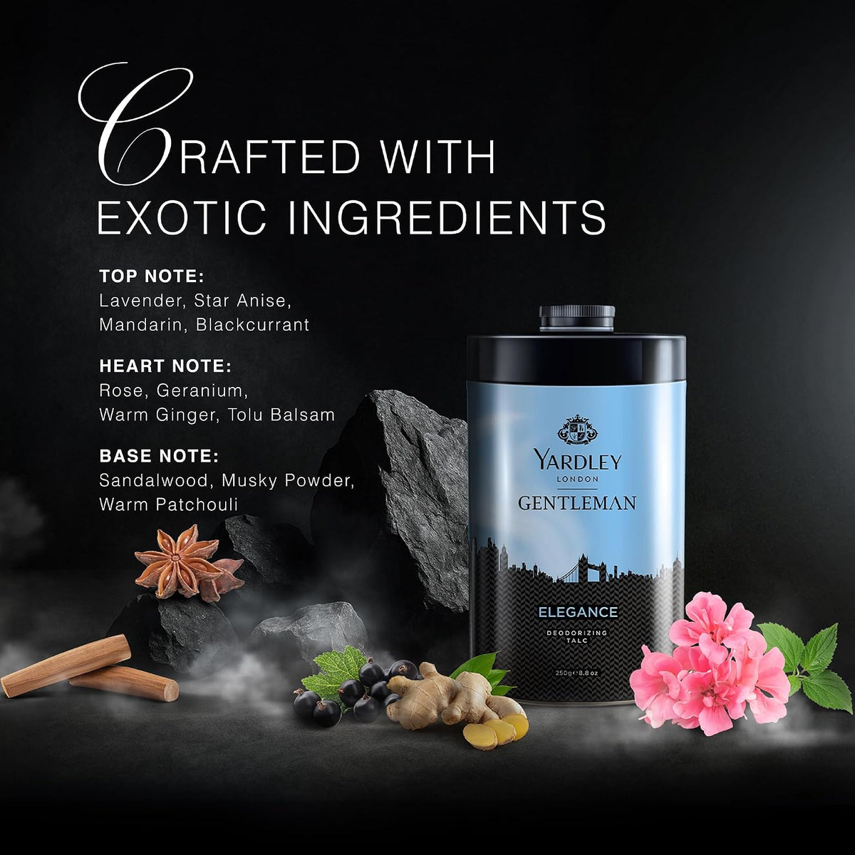Yardley London Elegance Deodorizing Talc| Fougere Aromatic Woody Fragrance| Masculine Fragrance| Body Talc for Men| 250g