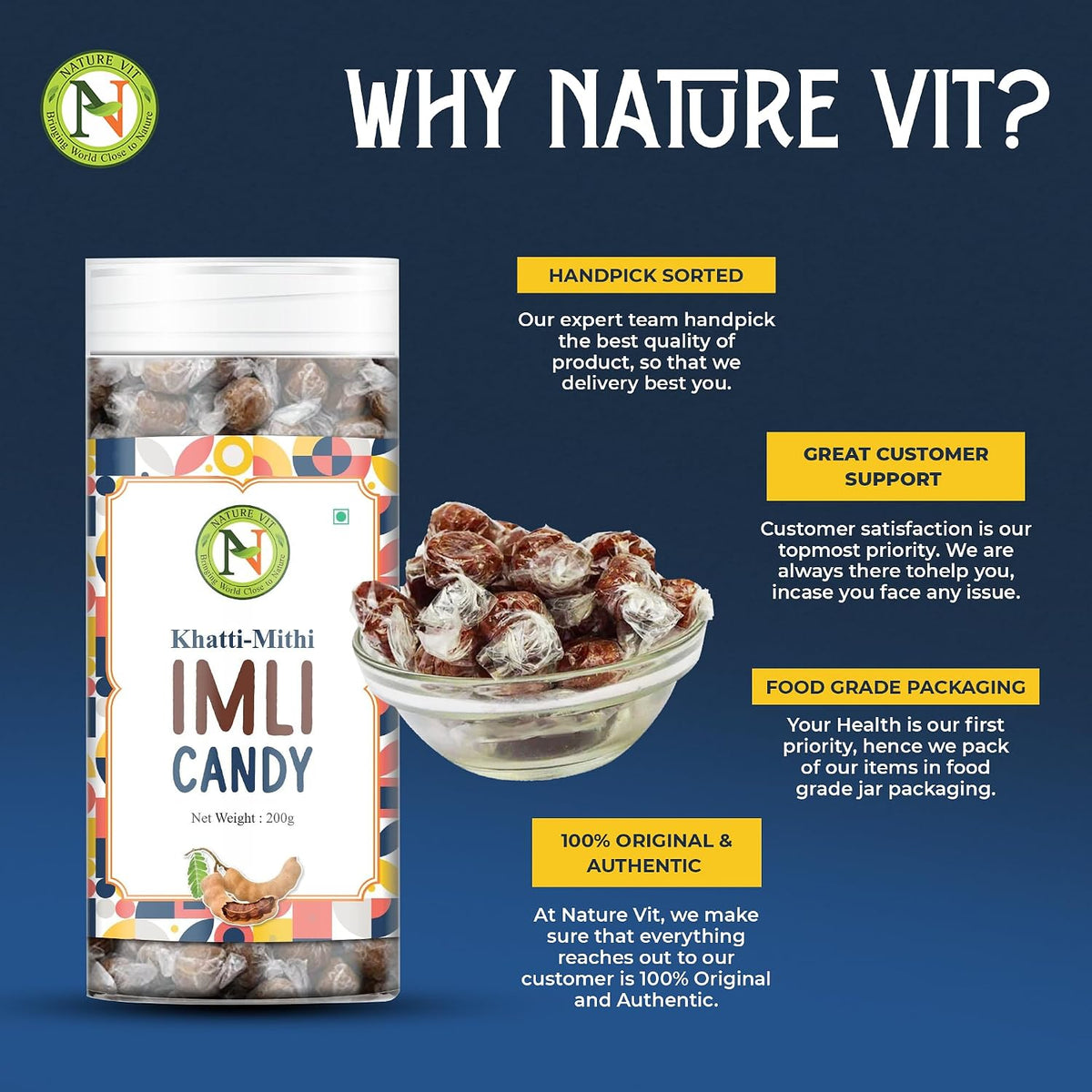 NatureVit Imli Candy 400g | Khatti Meethi Imly, Chulbuli Emli Tamarind Twist Candy, Twisted Emly | Tamarind Candy Soft Chewy Digestive Treat