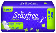 Stayfree Dry Max All Night Ultra Thin With Wings - Pack Of 28 Pads (X-Large)