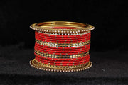NMII Non-Precious Metal with Base Metal Zari Dotted and Pearls Studded Glossy Finished Traditional Bangle set for Women and Girls