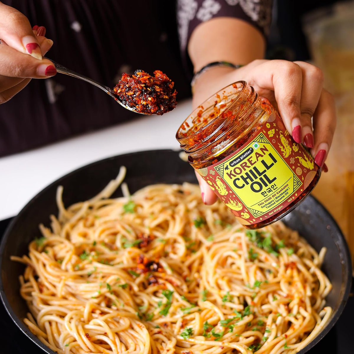Urban Platter Korean Chilli Oil, 160g (Made with Gochugaru Chilli Flakes)