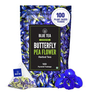 BLUE TEA - Butterfly Pea Flower Tea - 100 Tea Bags - Plant Based | ANTIOXIDANT RICH | Aparajita - Shankhpushpi | Caffeine Free - Detox - Flower Based - Herbal Tea | Ziplock