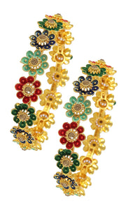 NMII Non-Precious Metal Base Metal with Zircon Gemstone Or Leaf Shaped Beads and Flower Shaped Glossy Finished Kada Set For Women and Girls