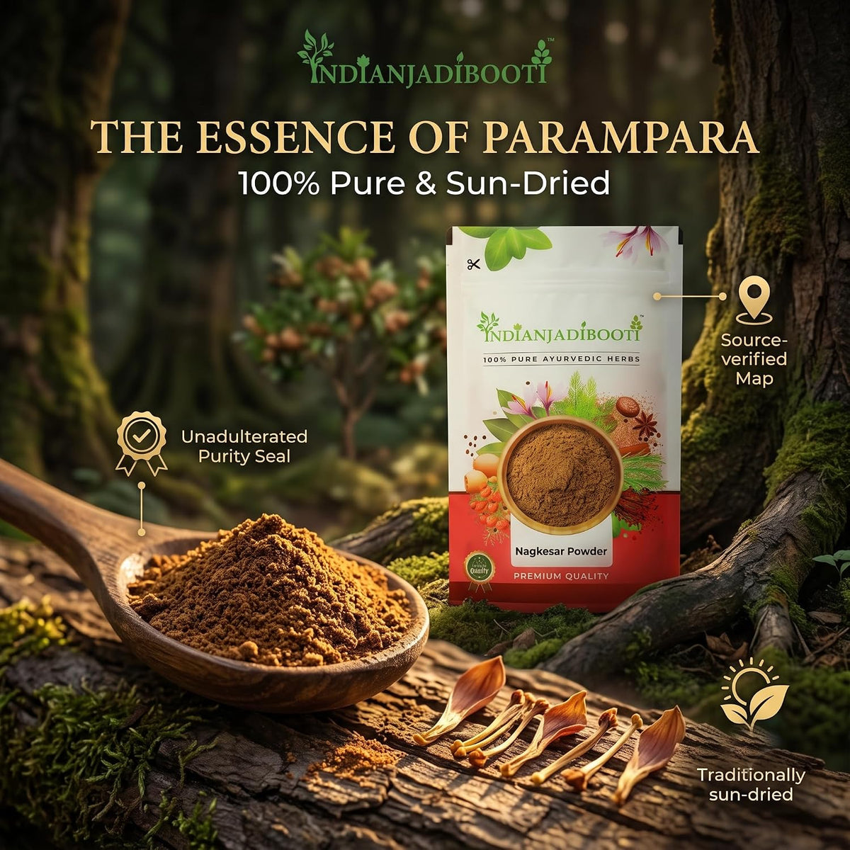 IndianJadiBooti Nagkesar Powder-Nag Kesar Powder-Nagkeshar-Nag Keshar-Ochrocarpus Longifolius, 100 Grams