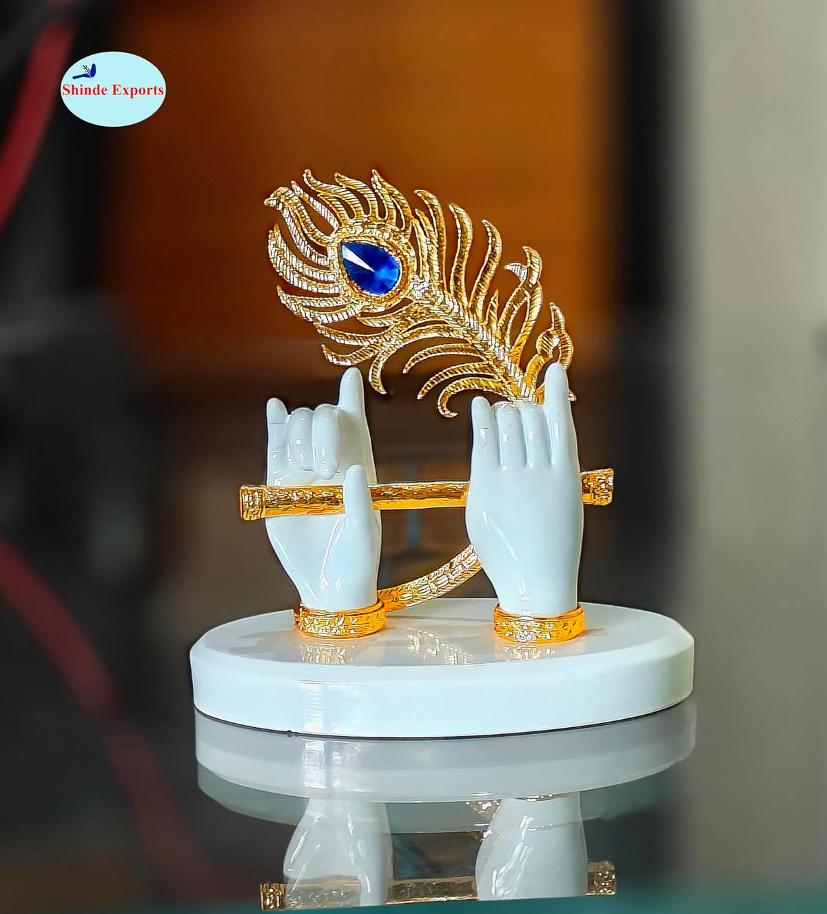 SHINDE EXPORTS Krishna Hand with Flute Statue murli Figurine Small Size for car Dashboard Table décor (White)