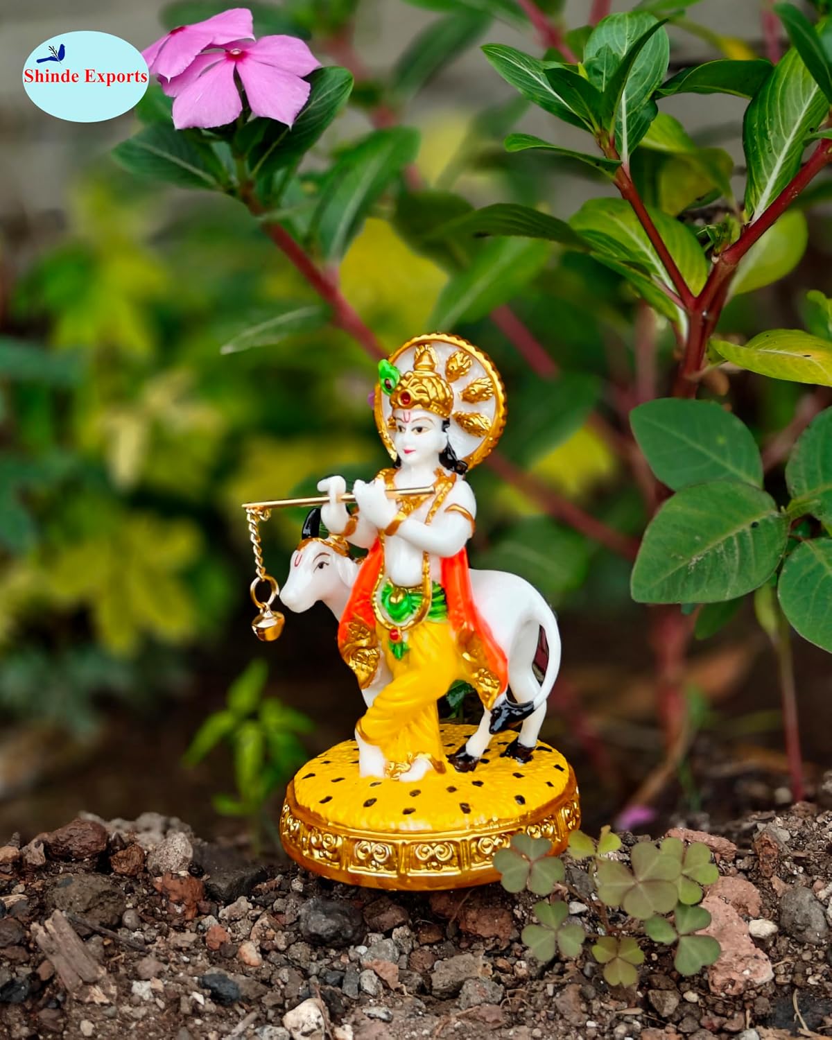 SHINDE EXPORTS Krishna with Cow Idol Statue murti (5 inches)