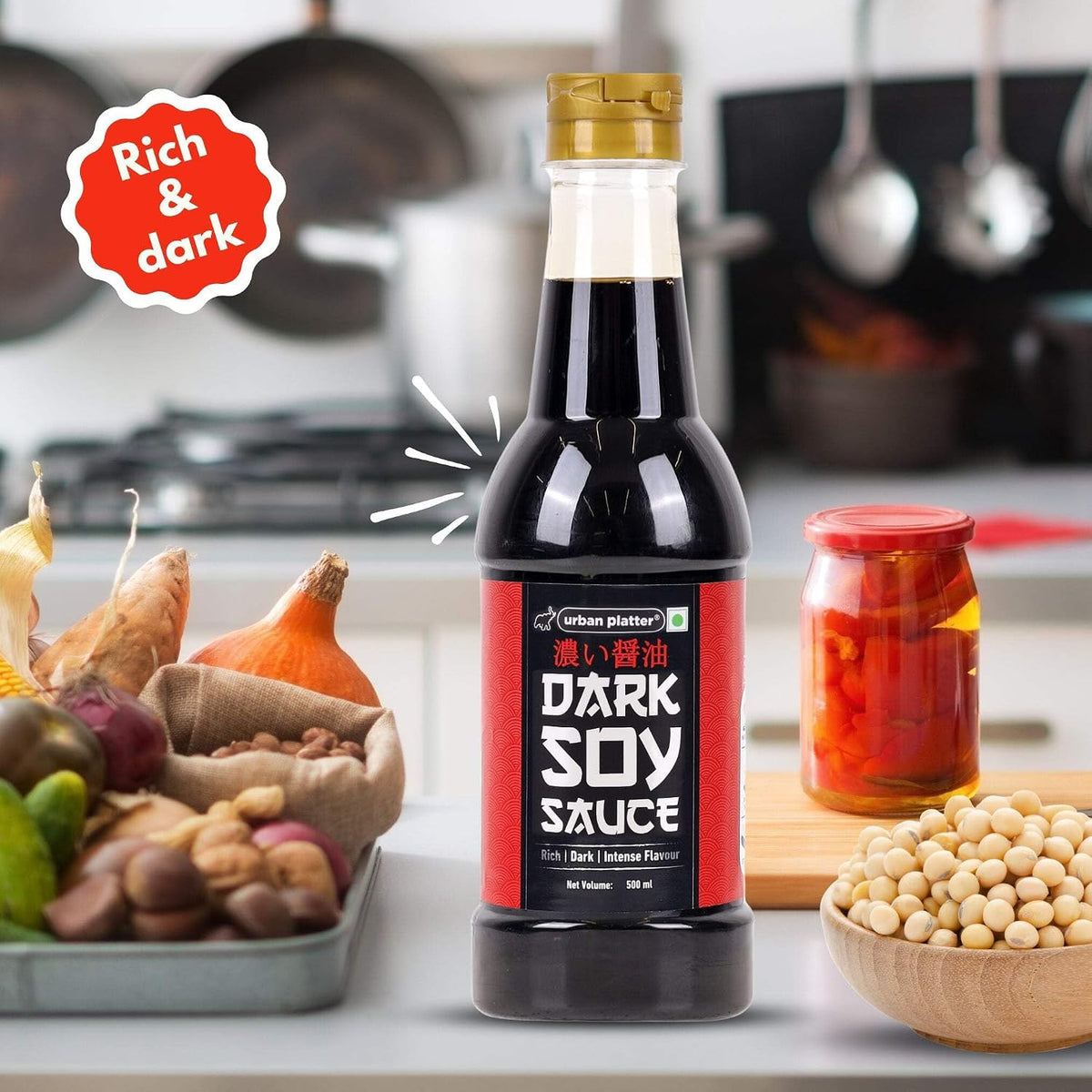 Urban Platter Dark Soy Sauce, 500ml (Traditionally Brewed from SOYA Beans | Asian Umami Seasoning for Stir-Frying | Clean-Label)