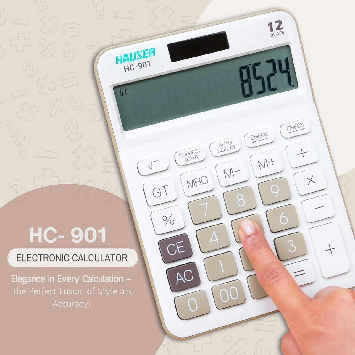 Hauser HC-901 Professional 12-Digit Calculator with Check/Correct & Dual Power