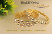 NMII Golden Metal Bangles Set For Women & Girls with Zircon Diamond Stone | Traditional Rajwadi Girl's Bangles Kangan | Fancy Women's Fashion Jewellery | Perfect for Wedding, Party, Festive- Set of 4