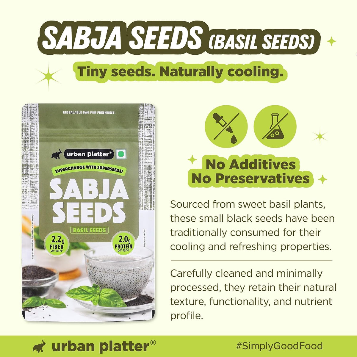 Urban Platter Sabja Seeds, 250g (Basil Seeds for Weight Management, Digestion & Hydration, Rich in Fiber & Omega-3, Falooda, Detox Drinks & Smoothies)