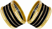 NMII Metal with Zircon Gemstone and Pearls Studded Velvet Bangle Set for Women and Girls
