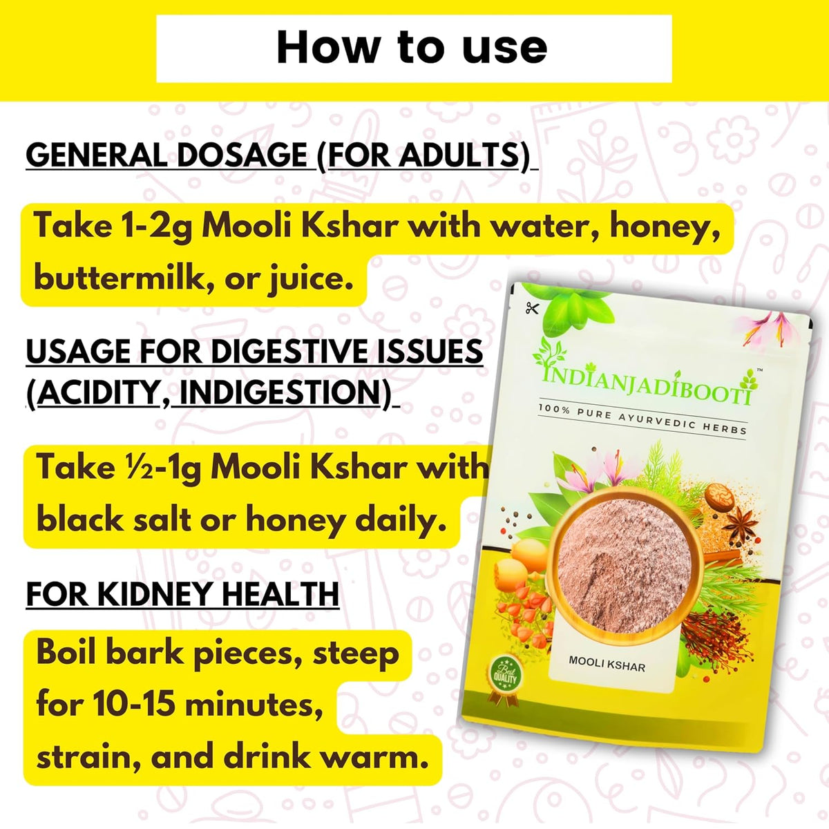 IndianJadiBooti Mooli Kshar (Radish Alkali) - Natural Mulaka Kshara - Plant-Based Mineral Extract for Digestive & Urinary Wellness - 250g Pack