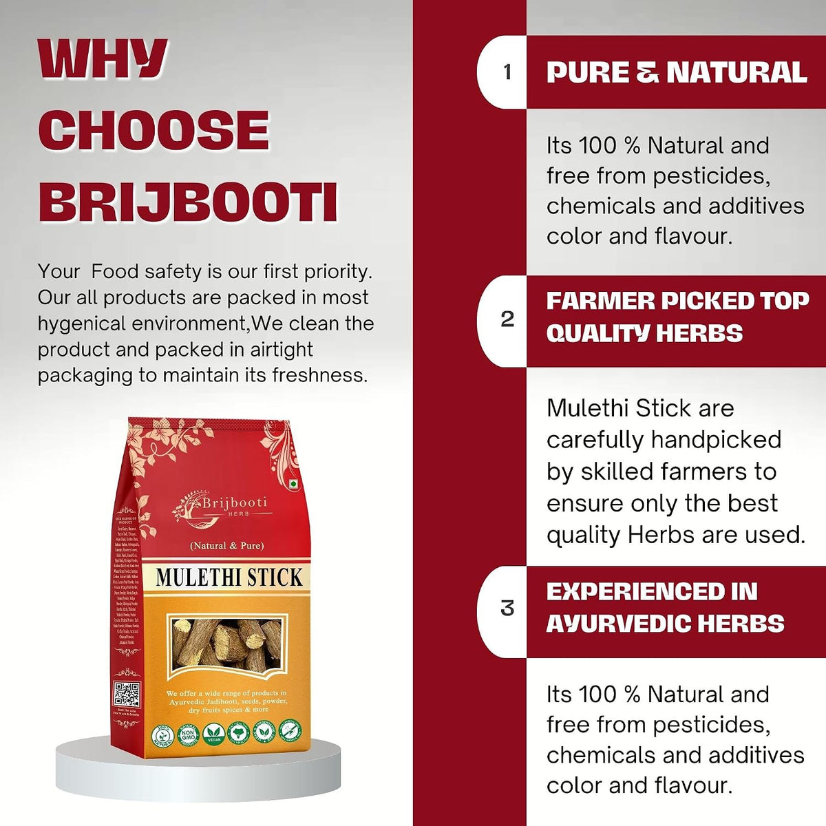 Brijbooti Mulethi Stick 200 Gram - Licorice Root - mulethi sticks for throat - Yashtimadhu - Liquorice - Skin and Hair Care