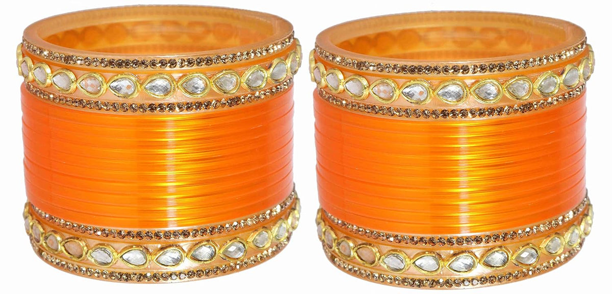 NMII Acrylic (Plastic) with Oval Beads Or Zircon Gemstone Studded Worked Glossy Finished Short Chuda Set for Women and Girls
