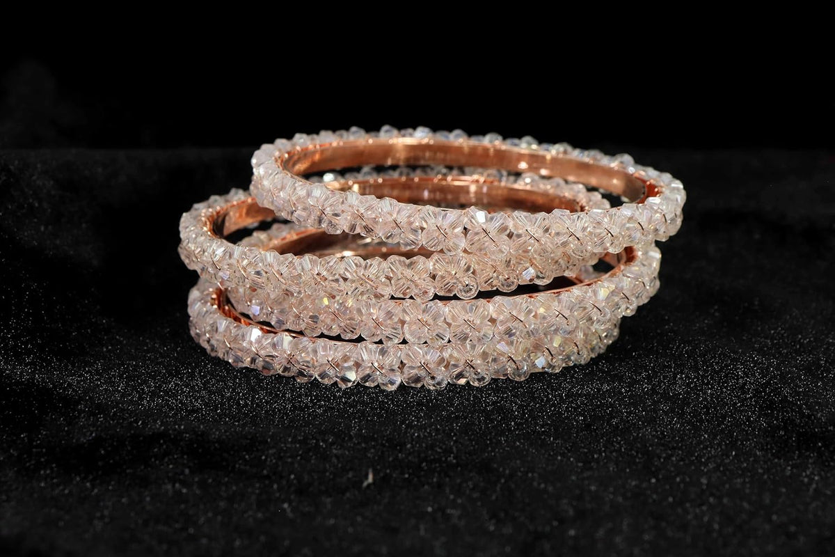 NMII Traditional Pearls Alloy Metal Bangles For Women and Girls | Stylish Women's Bangles Bracelet | White Moti Bangles Set | Trendy Bangles For Wedding, Party, Function, Daily- Set of 4