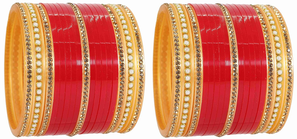 NMII Acrylic (Plastic) with Beads Or Zircon Gemstone Studded worked Glossy Finished Short Chuda Set For Women and Girls