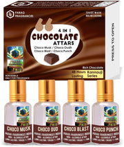 Parag fragrances Unisex Adult Aerosol Chocolate Attar 4 In 1 Set Of (Choco Musk / Chocolate Musk, Choco Oudh, Choco Blast & Choco Punch) 48 Hours Lasting Attar