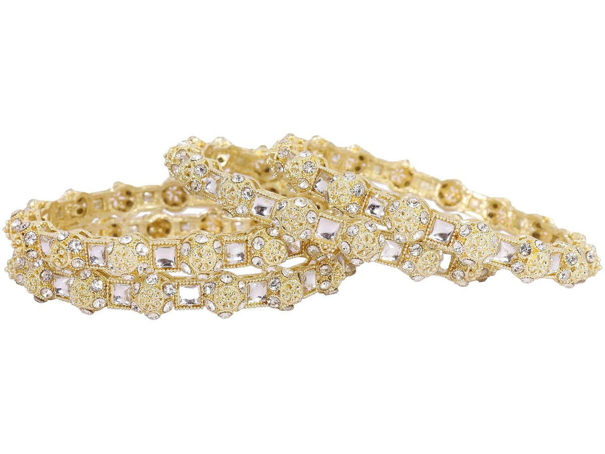NMII Traditional Alloy Metal with Zircon Gemstone & Kundan Stone Bangles Set For Women & Girls | Rajwadi Bangles | AD Bangle | Fancy Kada Set | Kangan For Wedding, Party & Occasion - Set of 4