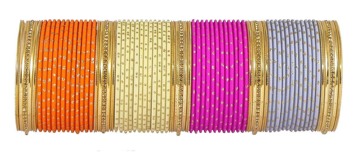 NMII Non-Precious Metal Base Metal with Zircon Gemstone Studded worked Or Polka Dots Glossy Finished Bangle Set For Women and Girls