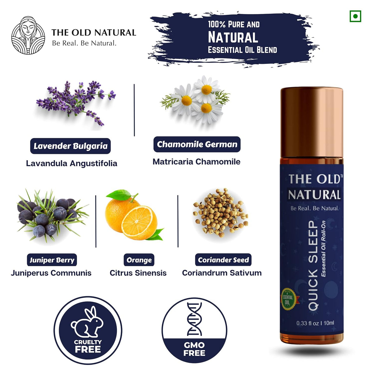 The Old Natural Quick Sleep Roll On For Instant Sleep, Stress Relief, Relaxation - An Unique Blend Of Essential Oils (Pack of 2-20ml)