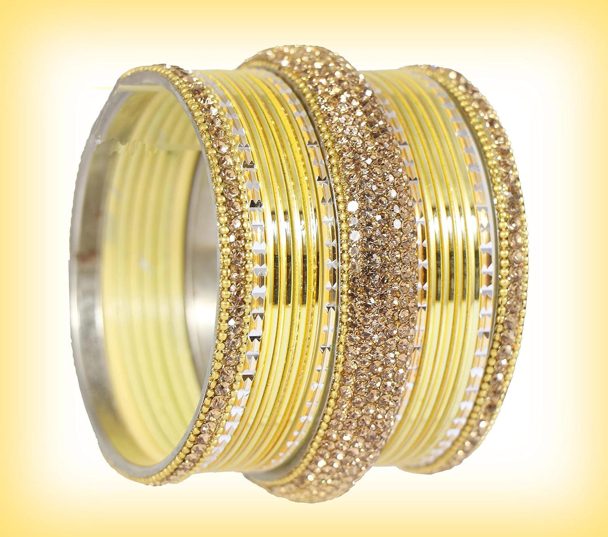 NMII Traditional Plain Metal Bangles with Golden Zircon Stone For Women & Girls | Chuda Set For Bridal Women Wedding, Party, Occasion | Golden Chuda | Metal Bangles For Women- Set of 30