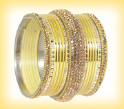 NMII Traditional Plain Metal Bangles with Golden Zircon Stone For Women & Girls | Chuda Set For Bridal Women Wedding, Party, Occasion | Golden Chuda | Metal Bangles For Women- Set of 30