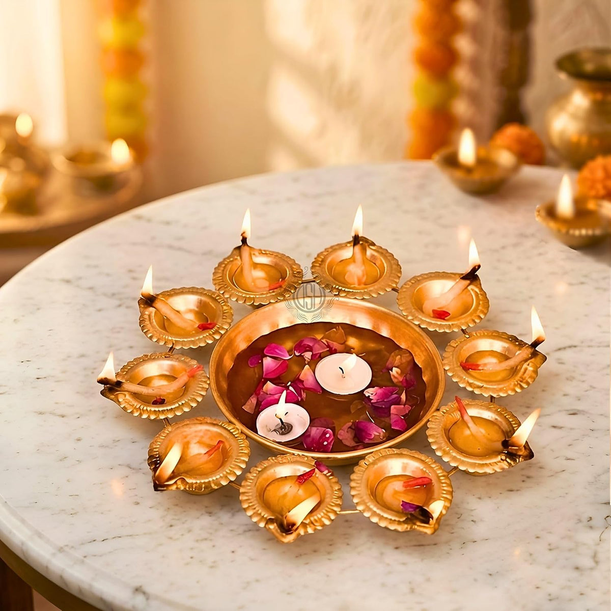 DSH Handcrafted Decorative Urli Bowl in Diya Shape – Perfect for Floating Flowers & Tea Light Candles for Home Decor Office,Table Centerpieces & Diwali Festivities.(10 Inch)