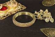 NMII Premium Alloy Metal Kada Set With Zircon Gemstone & Linked With Bell Latkan For Women & Girls | Traditional Jhumka Kalira Kada with Hangings | Wedding, Party, Festive Kaleera Bangles - Set of 4