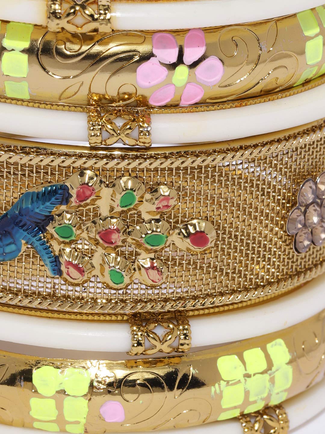 Priyaasi Set of 7 Gold-Plated Peacock Inspired Meenakari Bangles