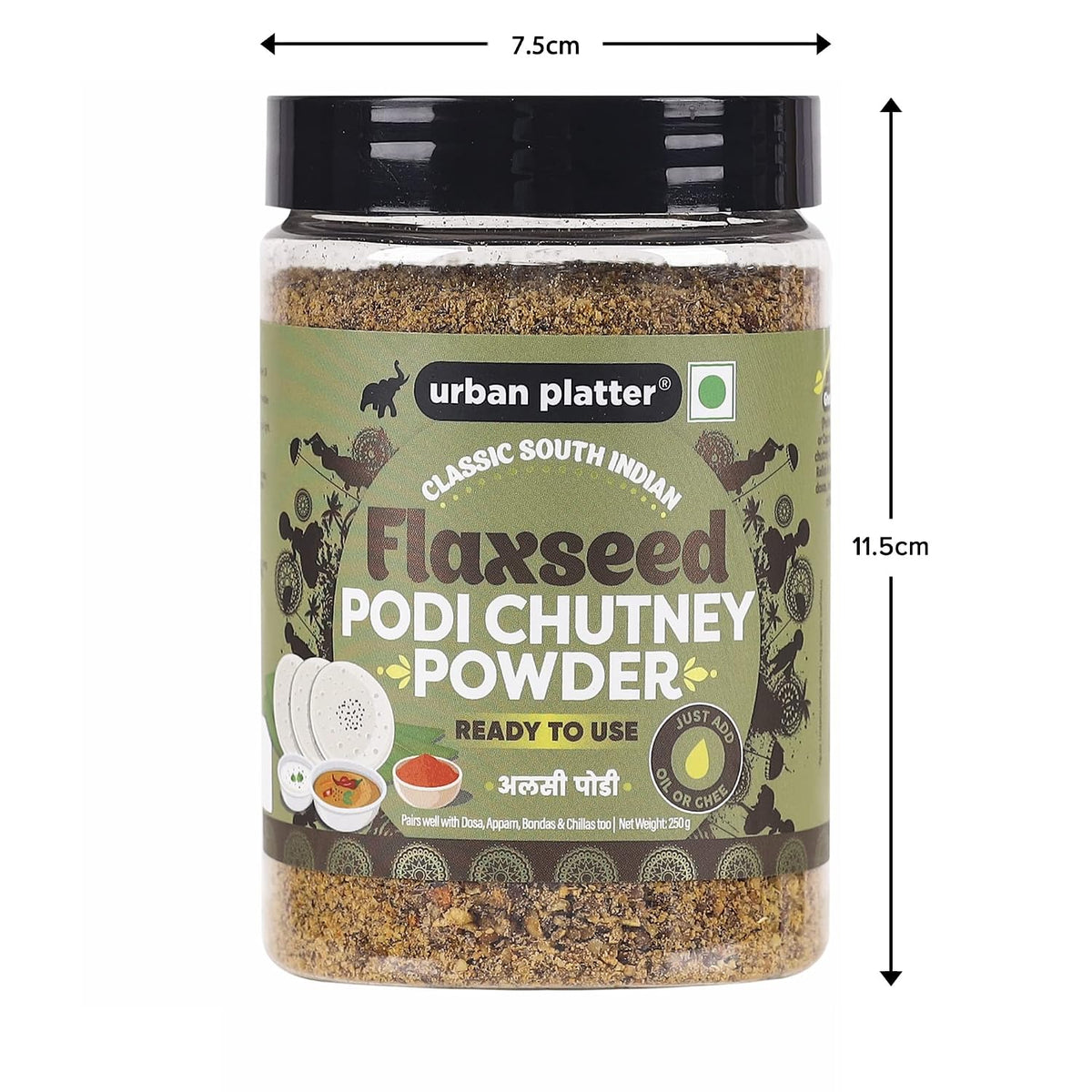 Urban Platter Classic South Indian Flaxseed Podi Chutney Powder, 250g (Ready to use, Just add ghee or Oil)