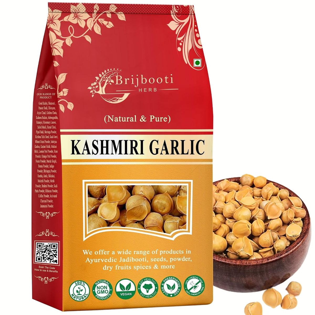 Brijbooti Kashmiri Lehsun 900 Gram | Organic Single Clove Garlic | Snow Mountain Kashmiri Garlic | Allium Sativum