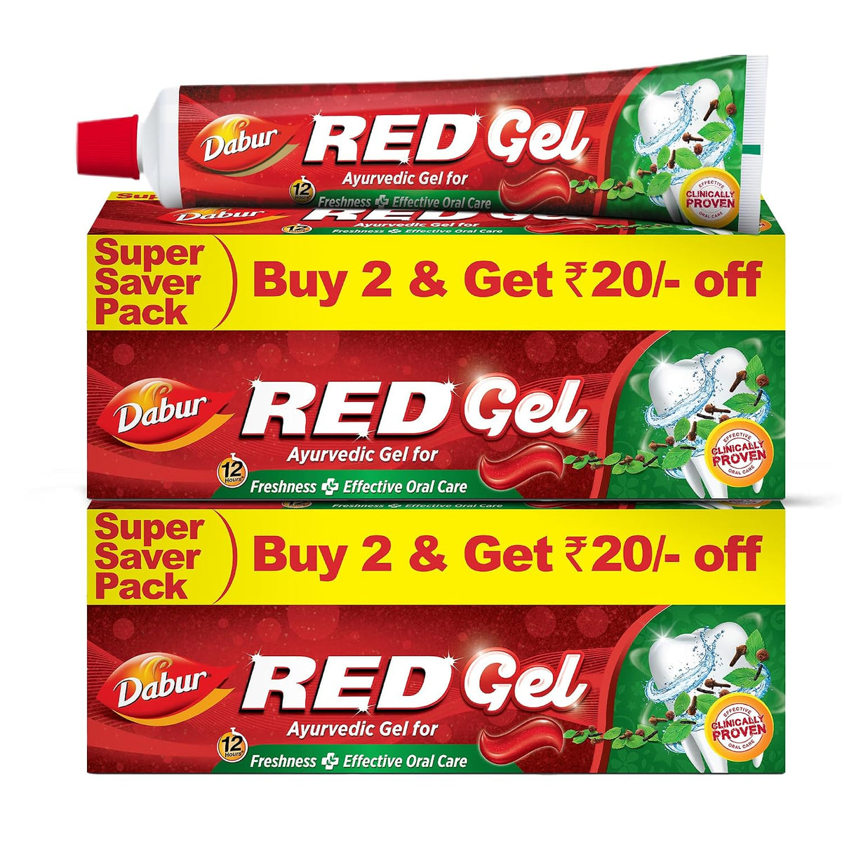 Dabur Red Gel Ayurvedic Toothpaste - 600g (150g x 4) | Reduction in Bad Breath, Plaque & Gingivitis | Freshness with Protection | For Healthy Gums & Effective Dental Care