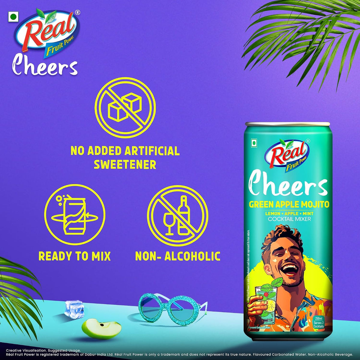 Dabur Real Cheers Green Apple Mojito - 250ml | Premium Cocktail Mixer for Home Bars, Parties & Gifting | Refreshing Green Apple, Lime & Mint flavour | Perfect for Mocktails & Party Drinks