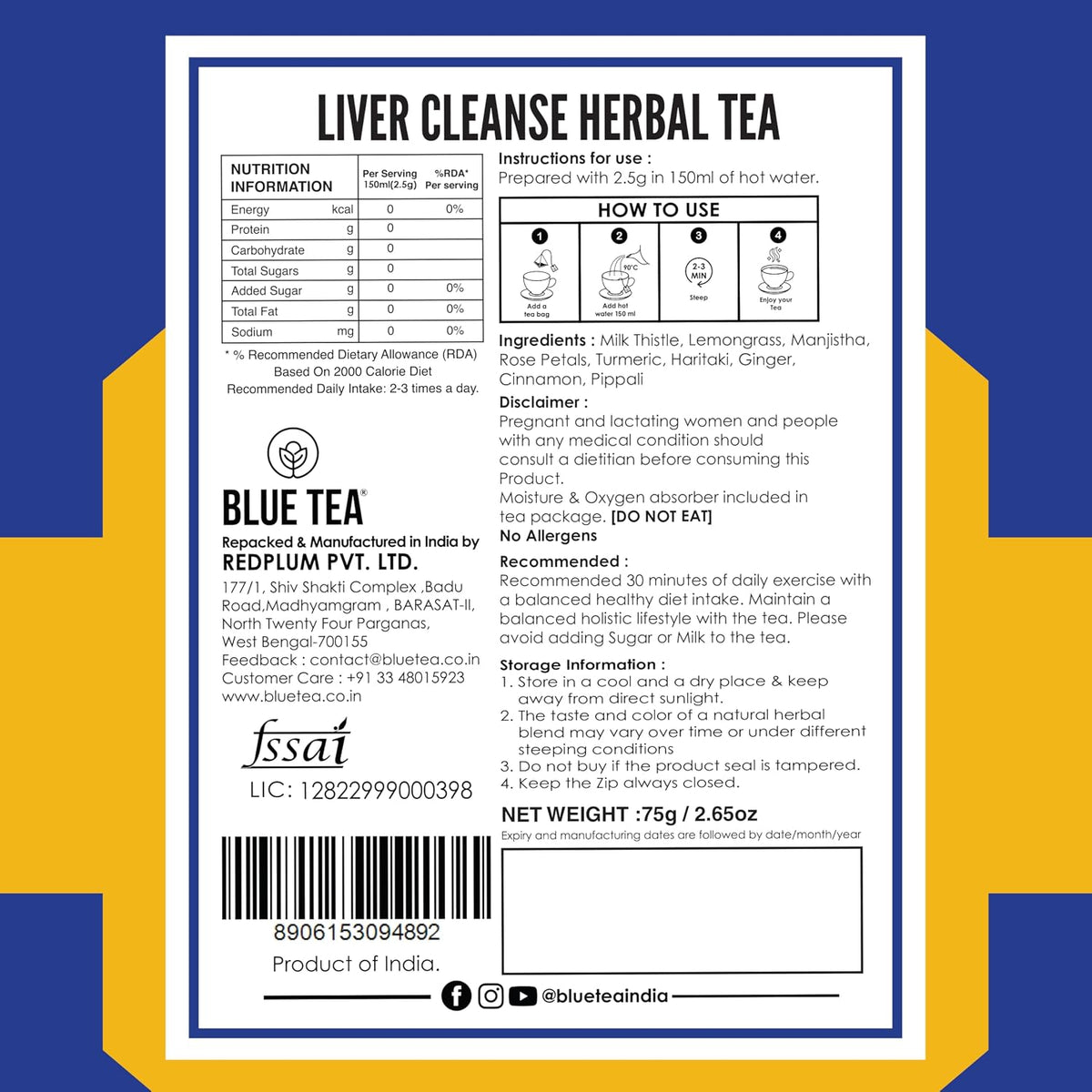 BLUE TEA - Combo Pack - Belly Fat & Slimming & Liver Cleanse Tea - 30 Tea Bags (Each Pack) - Zipper Pack