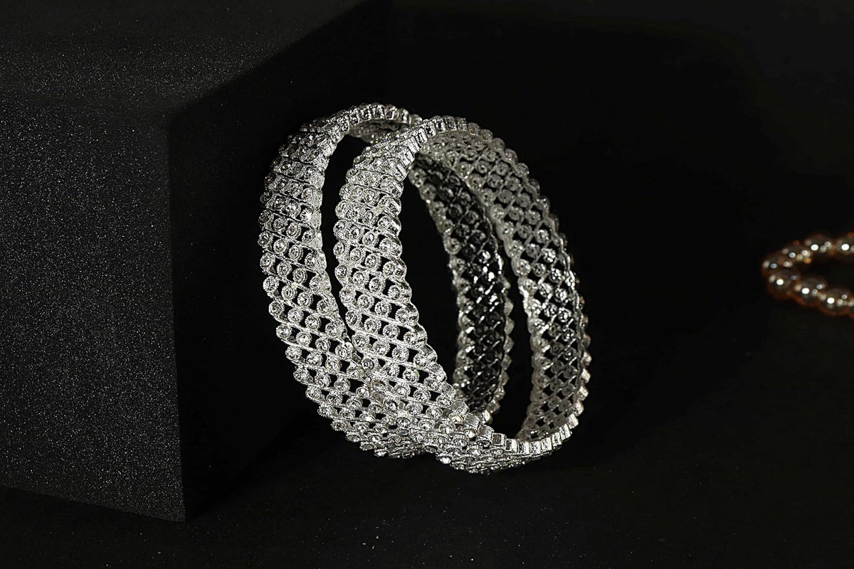 NMII Alloy Metal Gold Plated Bangles Set For Girls and Women Studded American Diamond Stone | Kangan Set | Metal ke Kade | Women Bangles | Girls Designer Bracelet Bangles | Fashionable Jewelry